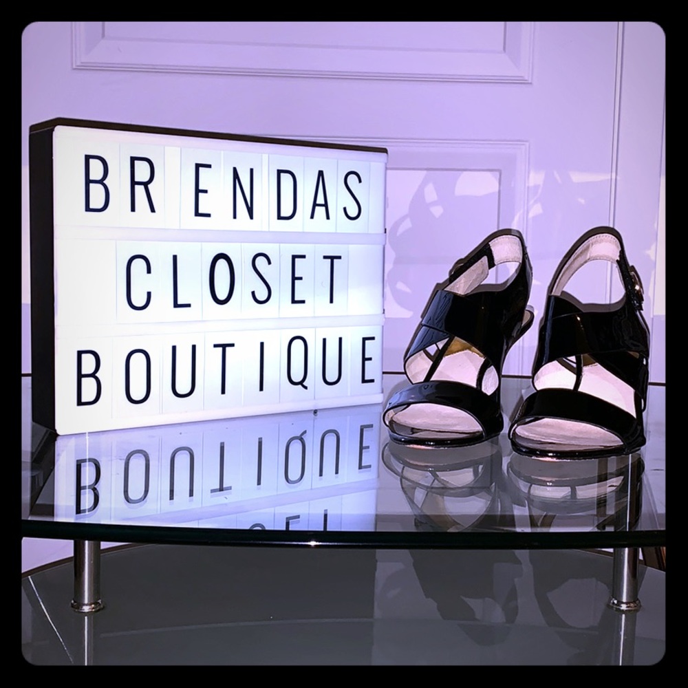 Black Patent Leather Slingback Open Toe Sandals